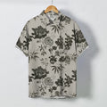 Nimara Ritual Dark Floral Bamboo Leaf Pattern Buttons Breathable Men's Short Sleeve Shirt