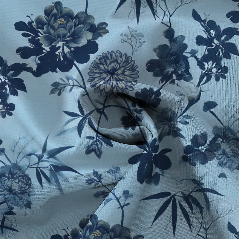 Nimara Ritual Dark Floral Bamboo Leaf Pattern Buttons Breathable Men's Short Sleeve Shirt