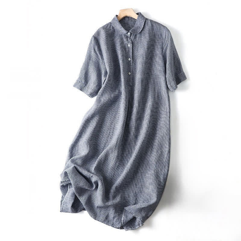 Nimara Ritual Summer Casual Vintage Button-Up Plaid Women's Short Sleeve Dresses