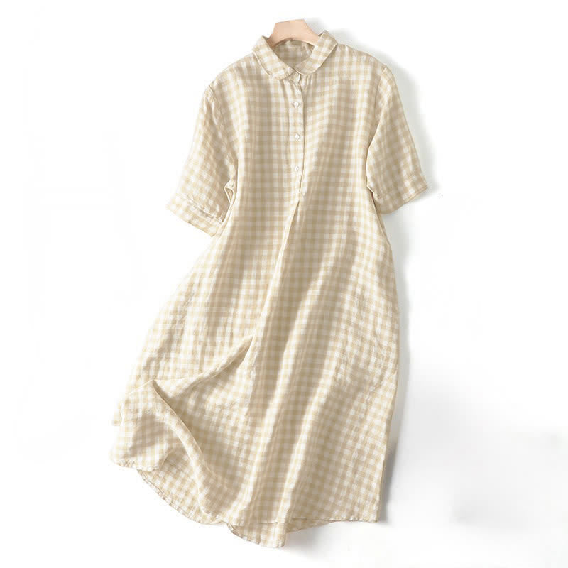 Nimara Ritual Summer Casual Vintage Button-Up Plaid Women's Short Sleeve Dresses