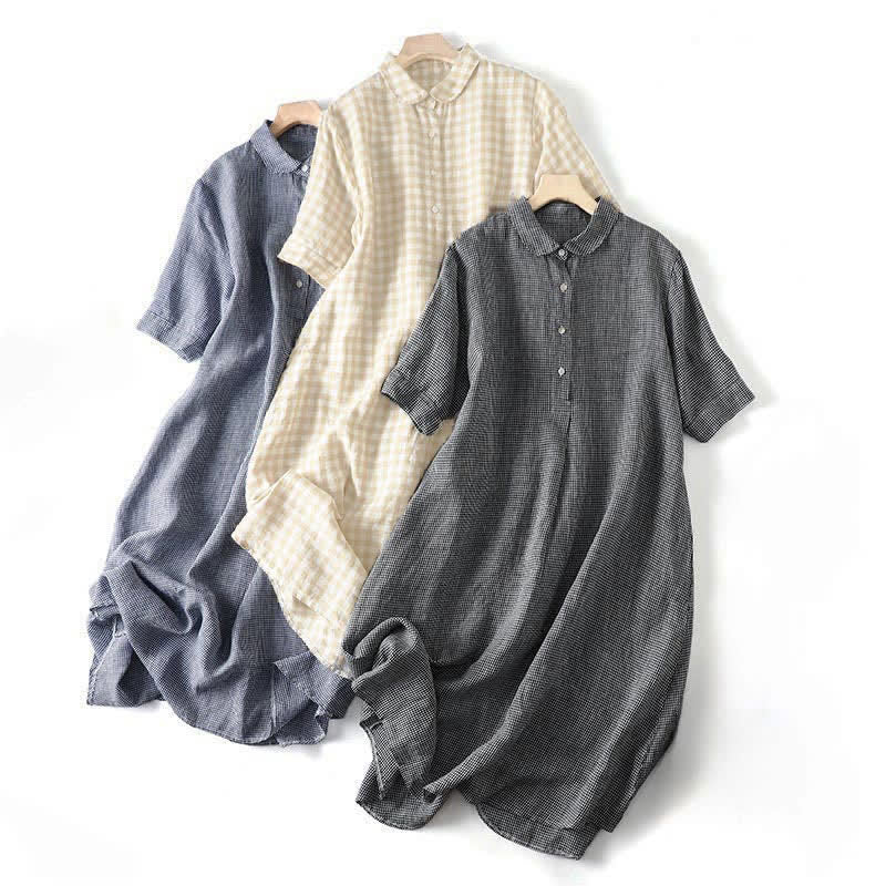 Nimara Ritual Summer Casual Vintage Button-Up Plaid Women's Short Sleeve Dresses