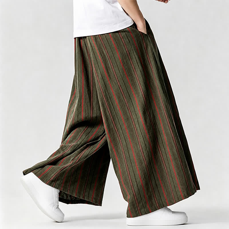 Nimara Ritual Summer Vintage Drawstring Striped Ankle Pants Men's Wide Leg Pants With Pocket
