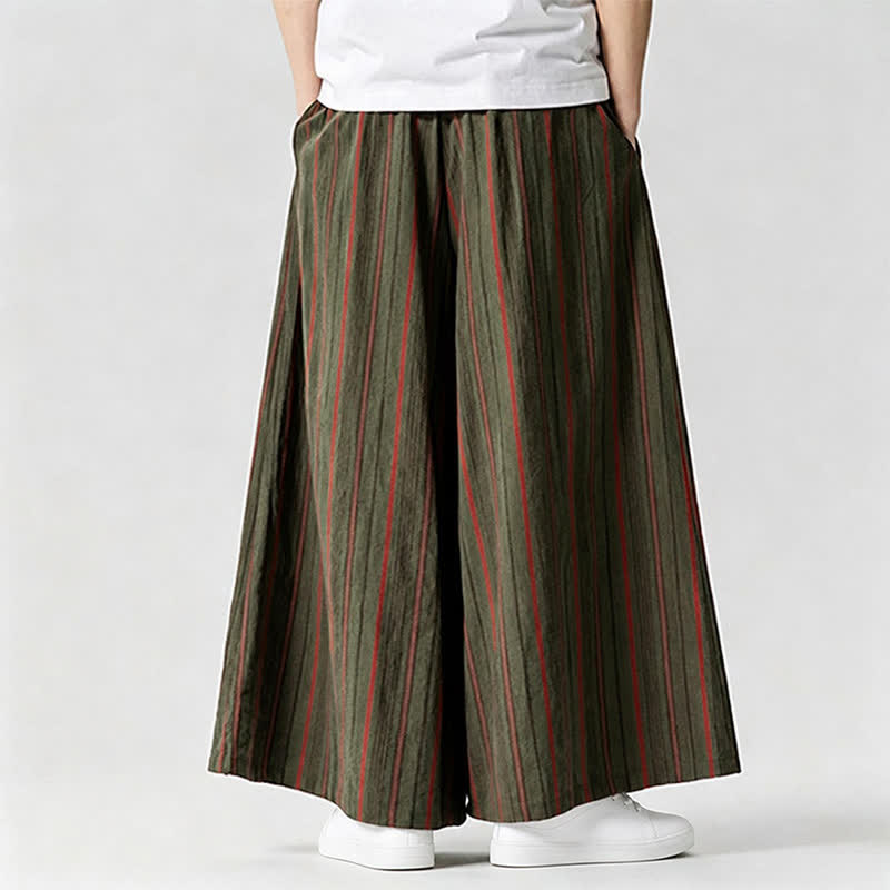 Nimara Ritual Summer Vintage Drawstring Striped Ankle Pants Men's Wide Leg Pants With Pocket