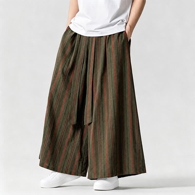Nimara Ritual Summer Vintage Drawstring Striped Ankle Pants Men's Wide Leg Pants With Pocket
