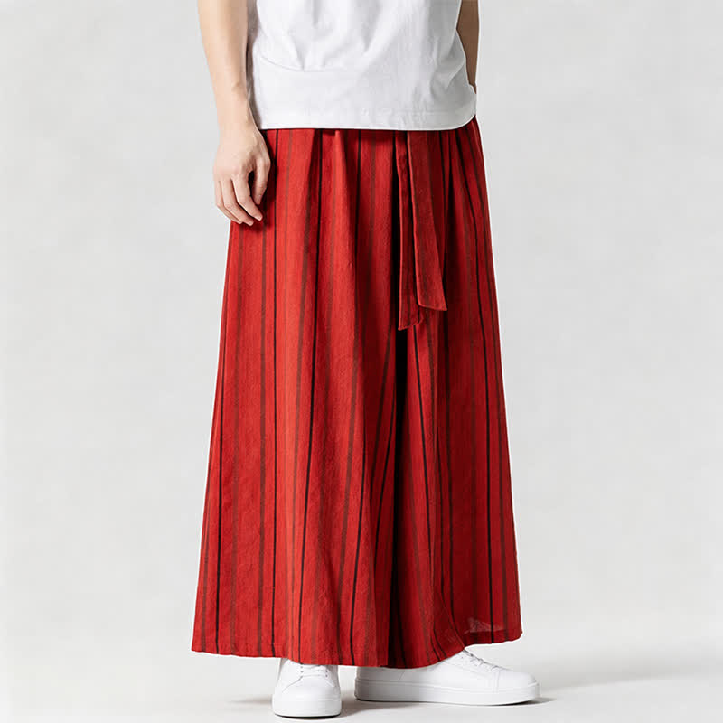 Nimara Ritual Summer Vintage Drawstring Striped Ankle Pants Men's Wide Leg Pants With Pocket