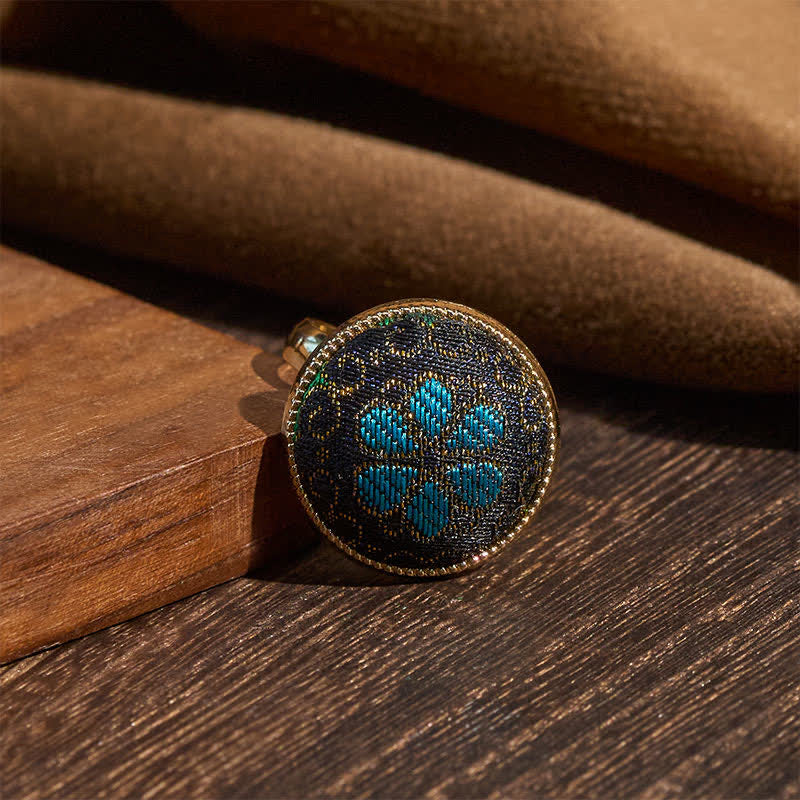 Nimara Ritual Handmade Song Brocade Floral Pattern Blessing Adjustable Round Ring