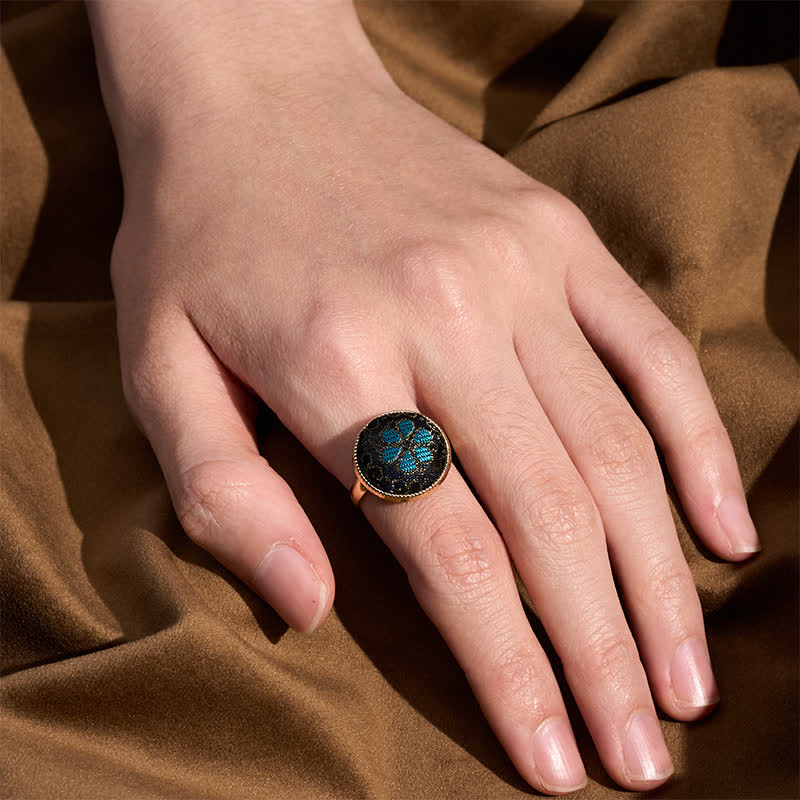 Nimara Ritual Handmade Song Brocade Floral Pattern Blessing Adjustable Round Ring
