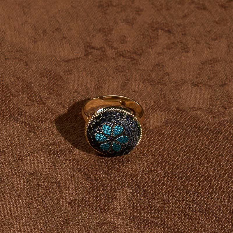 Nimara Ritual Handmade Song Brocade Floral Pattern Blessing Adjustable Round Ring