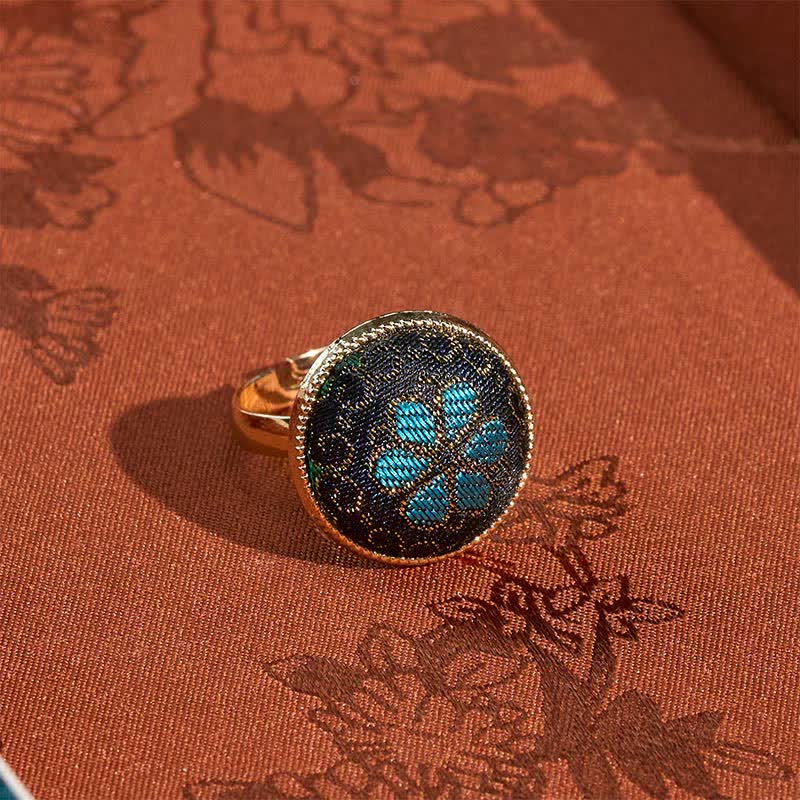 Nimara Ritual Handmade Song Brocade Floral Pattern Blessing Adjustable Round Ring