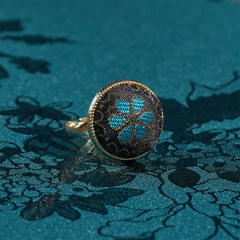 Nimara Ritual Handmade Song Brocade Floral Pattern Blessing Adjustable Round Ring