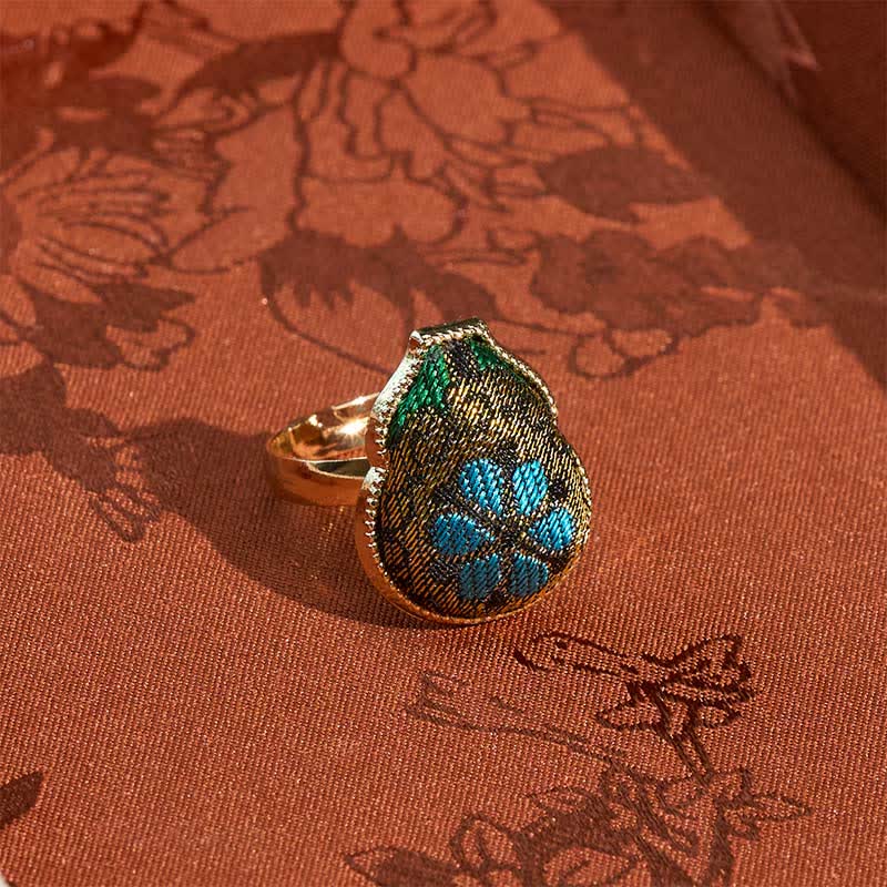 Nimara Ritual Song Brocade Gourd Shaped Blessing Adjustable Vintage Chinese Style Ring