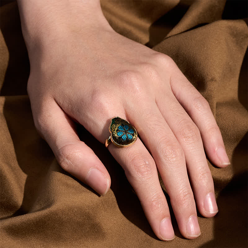 Nimara Ritual Song Brocade Gourd Shaped Blessing Adjustable Vintage Chinese Style Ring
