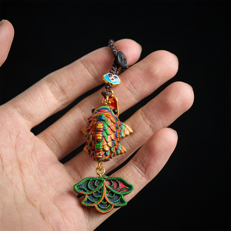 Nimara Ritual Hand-carved Rainbow Eucalyptus Colorful Koi Fish Wealth Charm Keychains