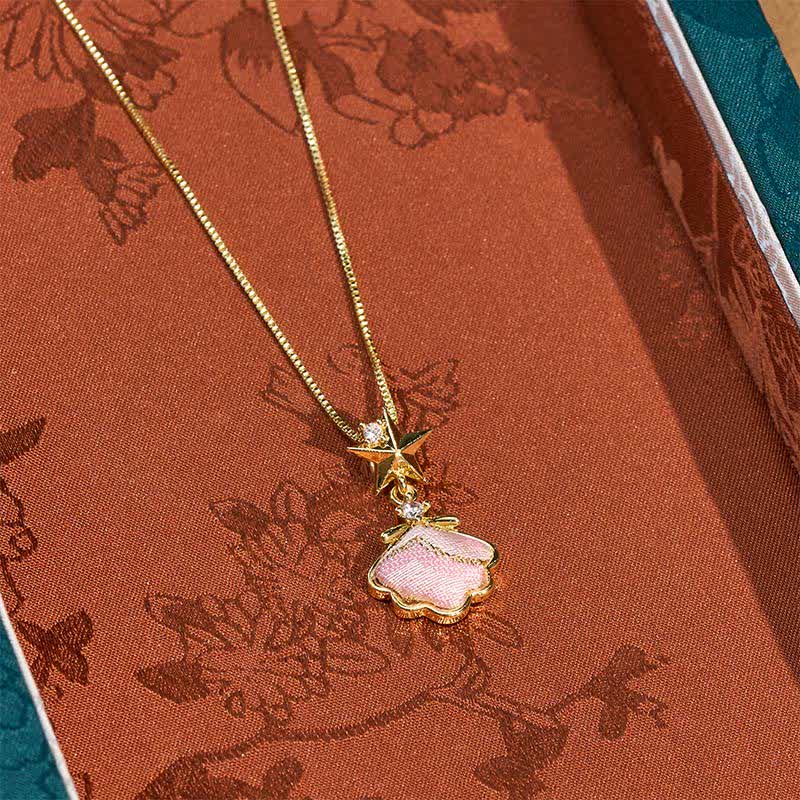 Nimara Ritual Song Brocade Copper Shell Heart Ginkgo Leaf Luck Necklace