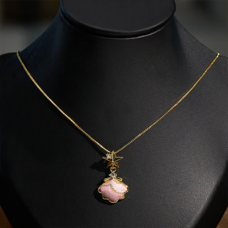 Nimara Ritual Song Brocade Copper Shell Heart Ginkgo Leaf Luck Necklace