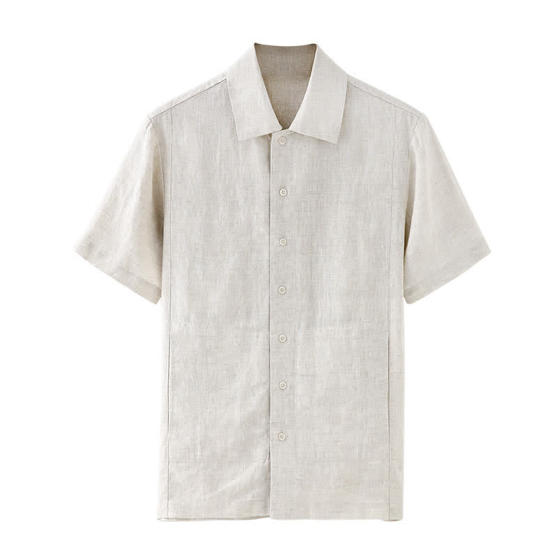 Nimara Ritual Summer Minimalist Button-Up Solid Cotton Linen Men's Short Sleeve Shirts With Pocket