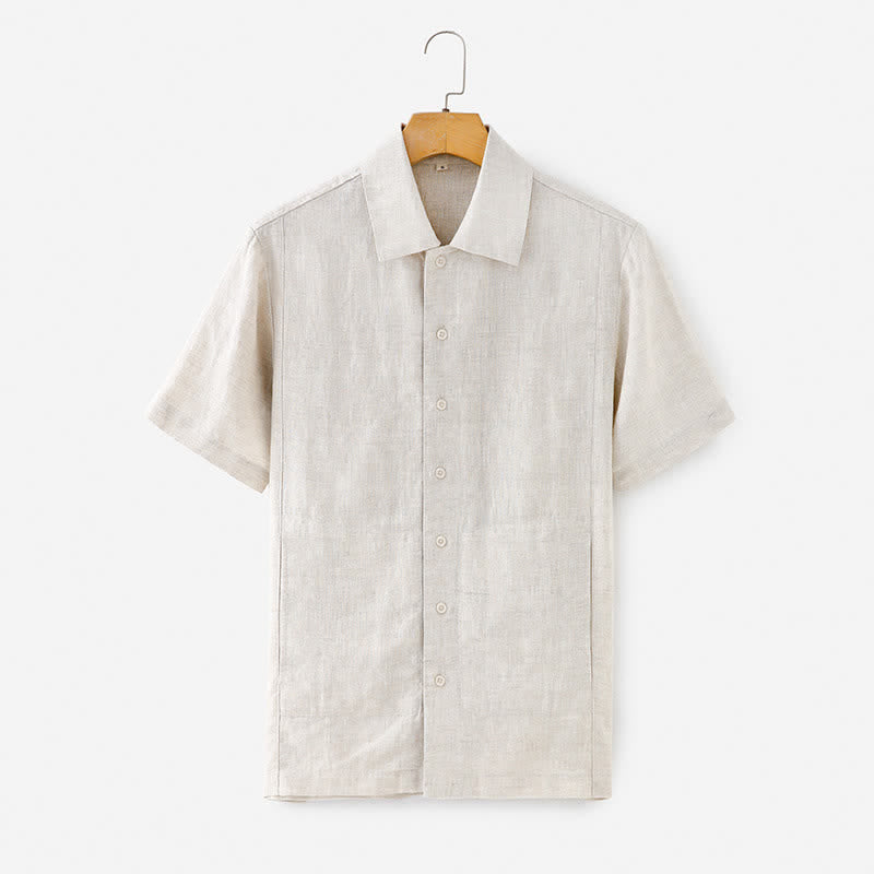 Nimara Ritual Summer Minimalist Button-Up Solid Cotton Linen Men's Short Sleeve Shirts With Pocket
