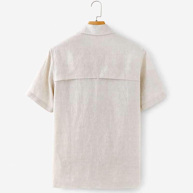 Nimara Ritual Summer Minimalist Button-Up Solid Cotton Linen Men's Short Sleeve Shirts With Pocket