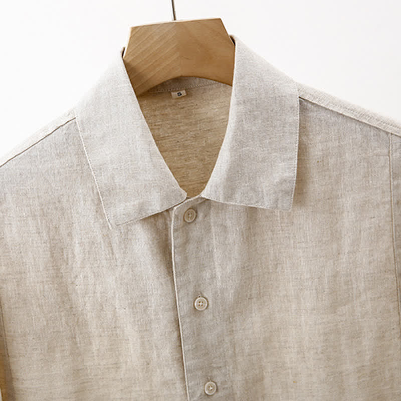 Nimara Ritual Summer Minimalist Button-Up Solid Cotton Linen Men's Short Sleeve Shirts With Pocket