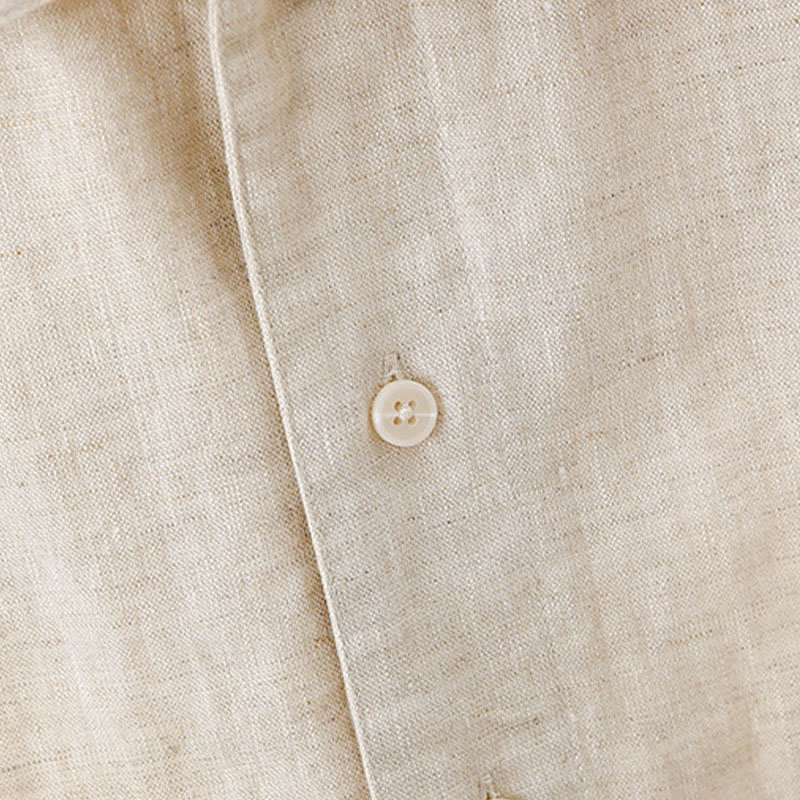 Nimara Ritual Summer Minimalist Button-Up Solid Cotton Linen Men's Short Sleeve Shirts With Pocket