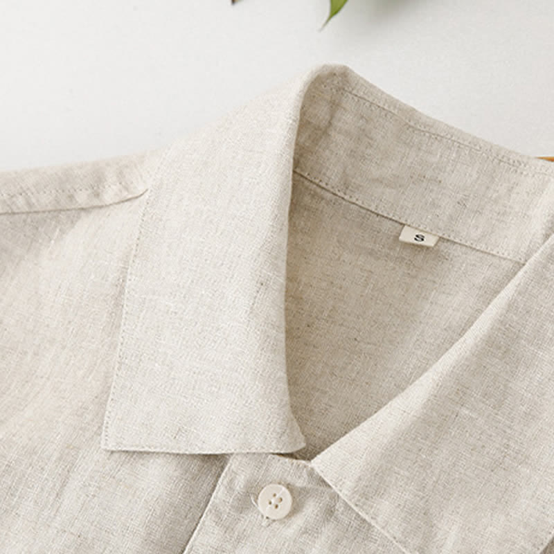 Nimara Ritual Summer Minimalist Button-Up Solid Cotton Linen Men's Short Sleeve Shirts With Pocket