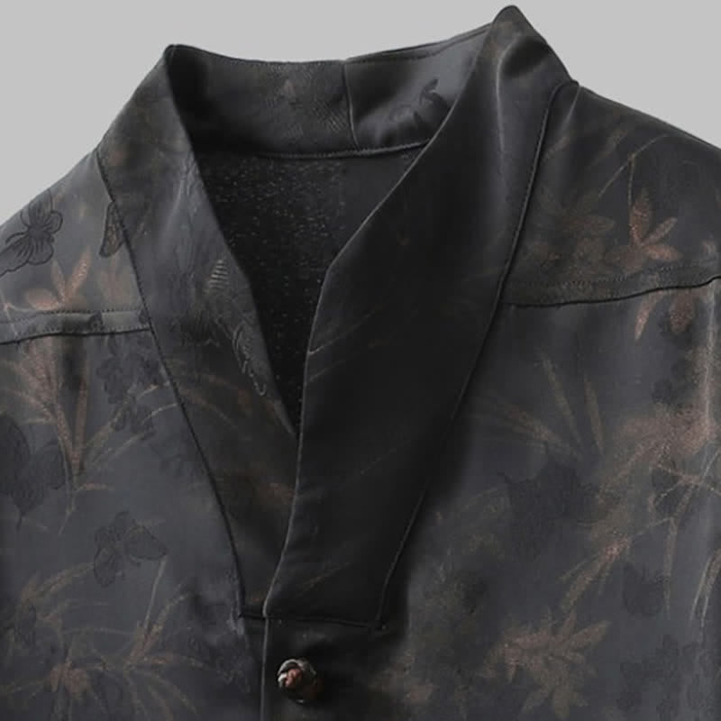 Nimara Ritual Spring Summer Tang Style Casual Mandarin Collar Bamboo Butterfly Men's Short Sleeve Shirts