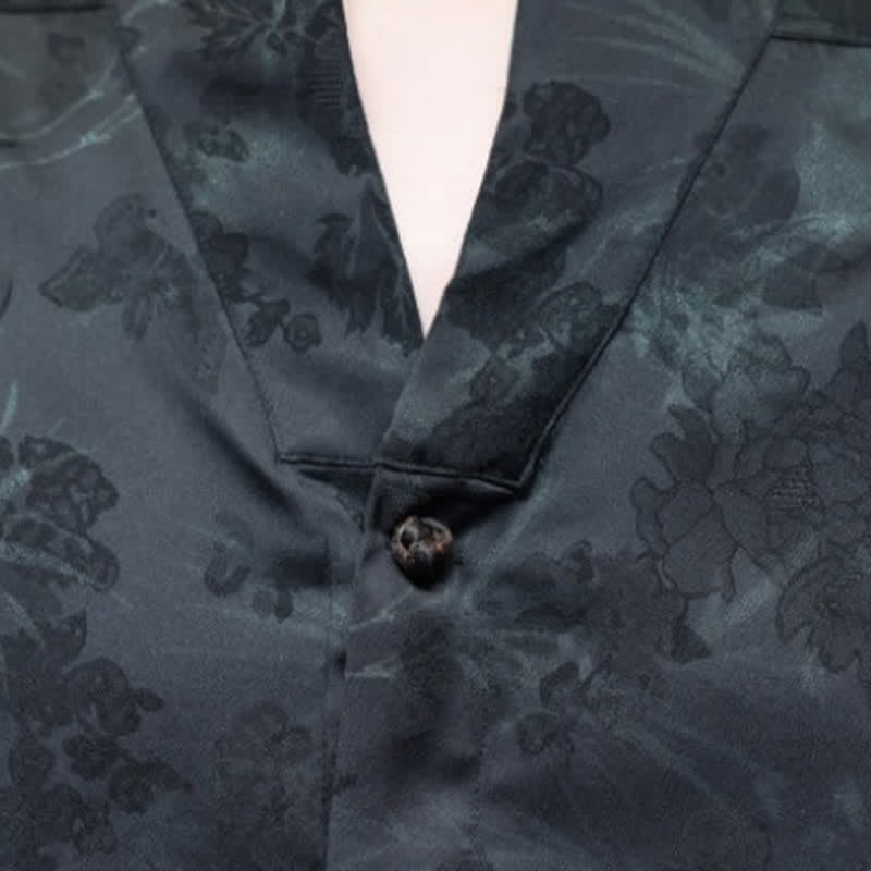 Nimara Ritual Spring Summer Tang Style Casual Mandarin Collar Bamboo Butterfly Men's Short Sleeve Shirts