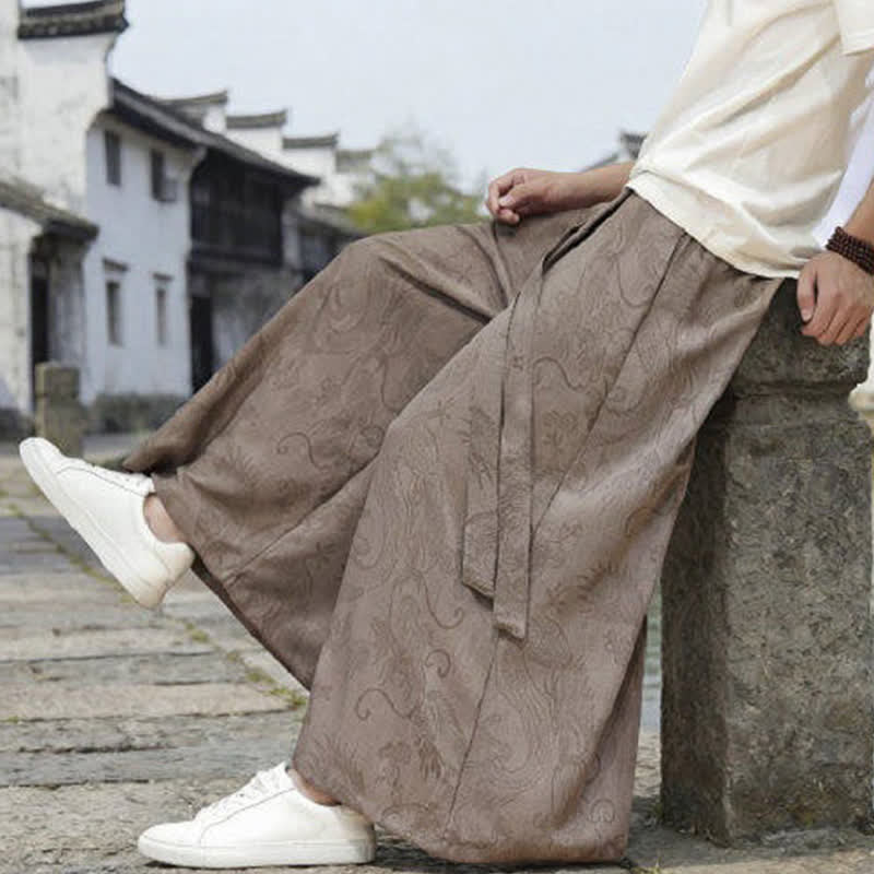 Nimara Ritual Summer Casual Tang Style Drawstring Dragon Ankle Pants Men's Wide Leg Pants