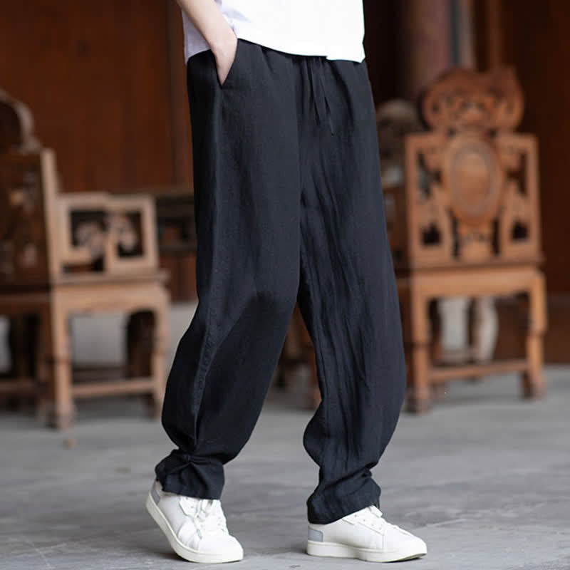 Nimara Ritual Summer Casual Vintage Drawstring Elastic Waist Solid Ankle Pants Men's Tapered Pants