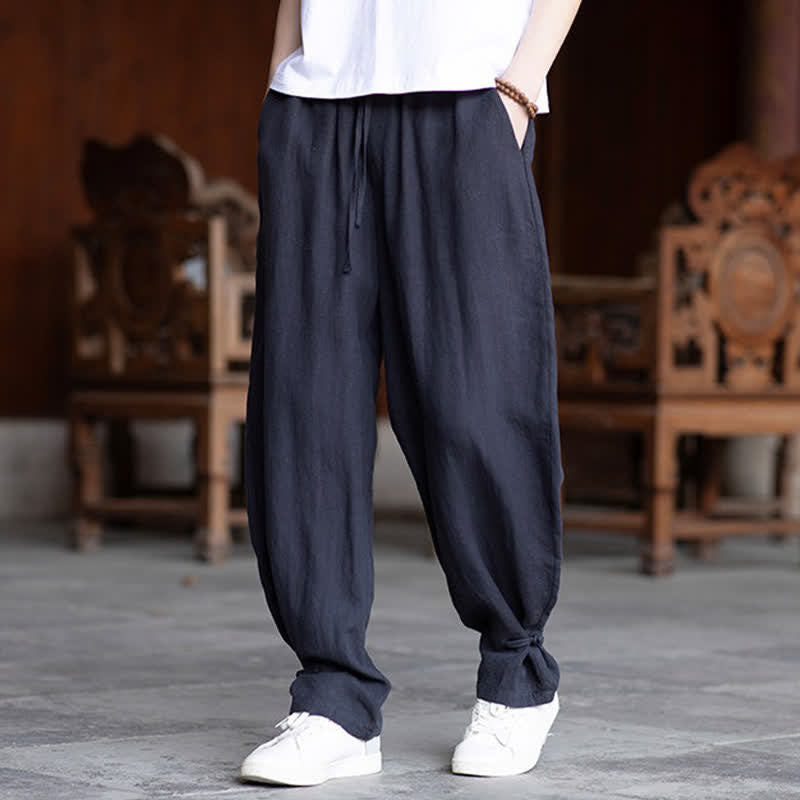 Nimara Ritual Summer Casual Vintage Drawstring Elastic Waist Solid Ankle Pants Men's Tapered Pants