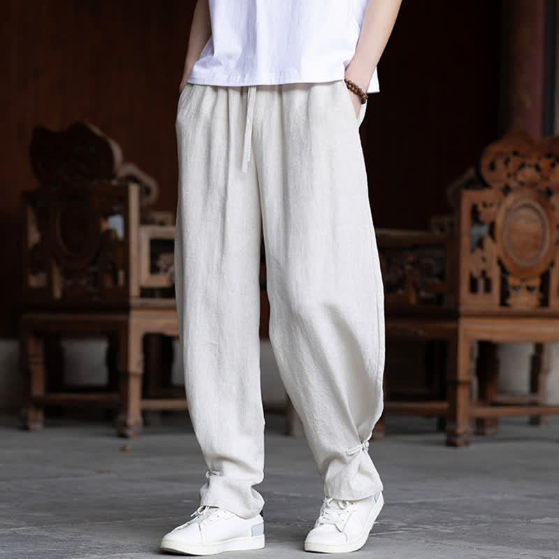 Nimara Ritual Summer Casual Vintage Drawstring Elastic Waist Solid Ankle Pants Men's Tapered Pants