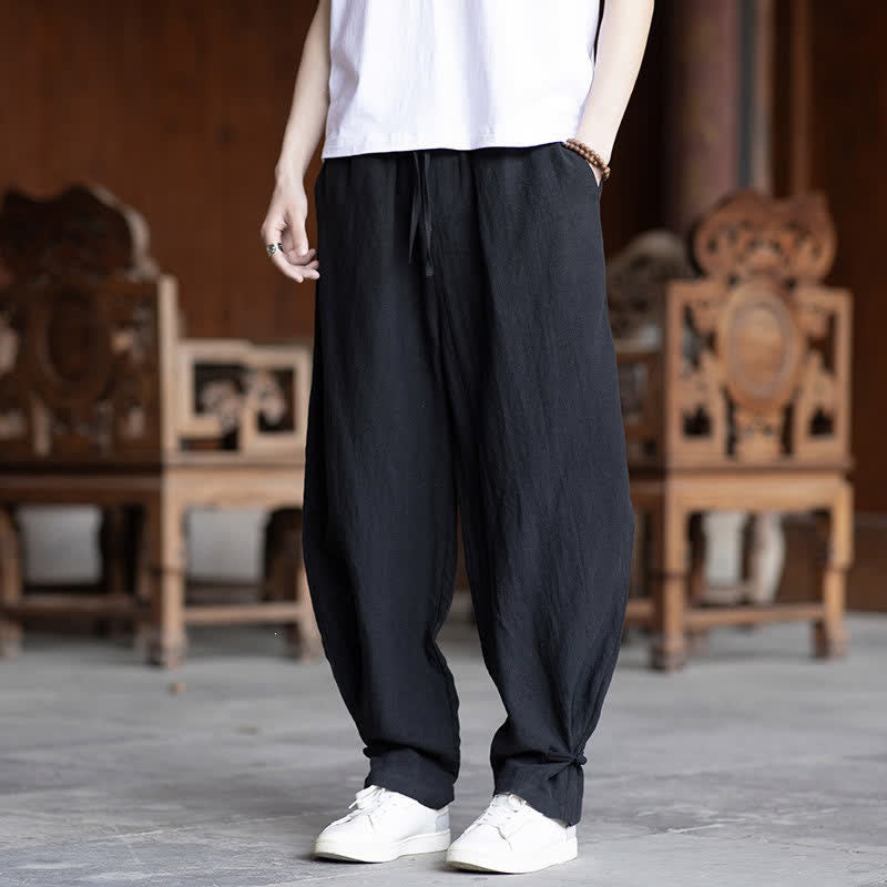 Nimara Ritual Summer Casual Vintage Drawstring Elastic Waist Solid Ankle Pants Men's Tapered Pants