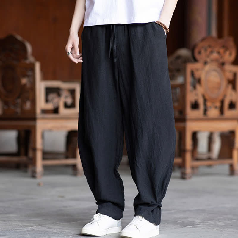 Nimara Ritual Summer Casual Vintage Drawstring Elastic Waist Solid Ankle Pants Men's Tapered Pants
