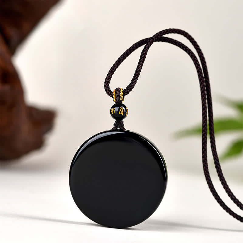 Nimara Ritual Black Obsidian Round Shape Protection Braided Rope Necklace
