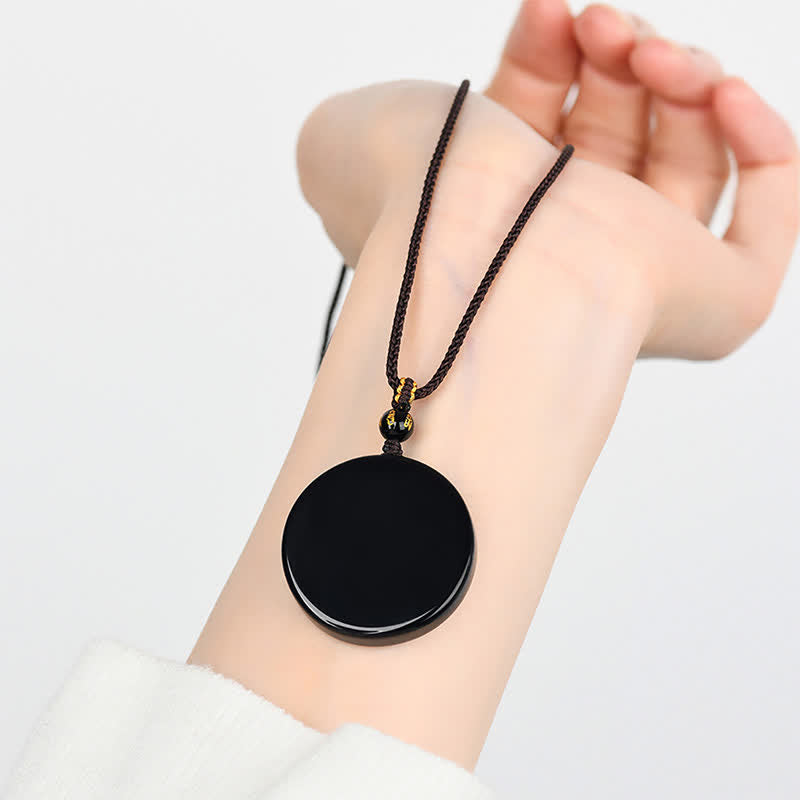 Nimara Ritual Black Obsidian Round Shape Protection Braided Rope Necklace