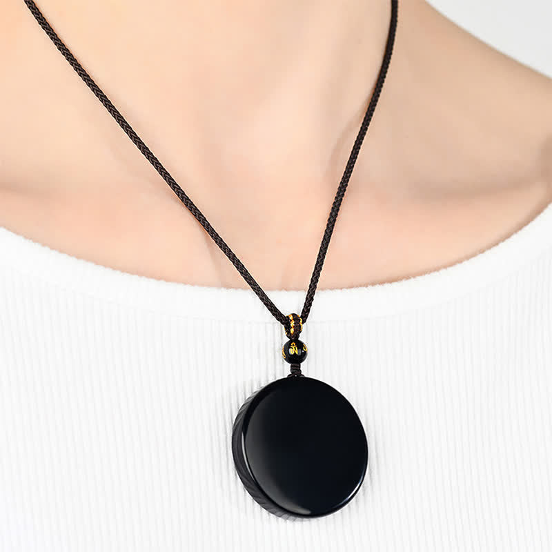 Nimara Ritual Black Obsidian Round Shape Protection Braided Rope Necklace