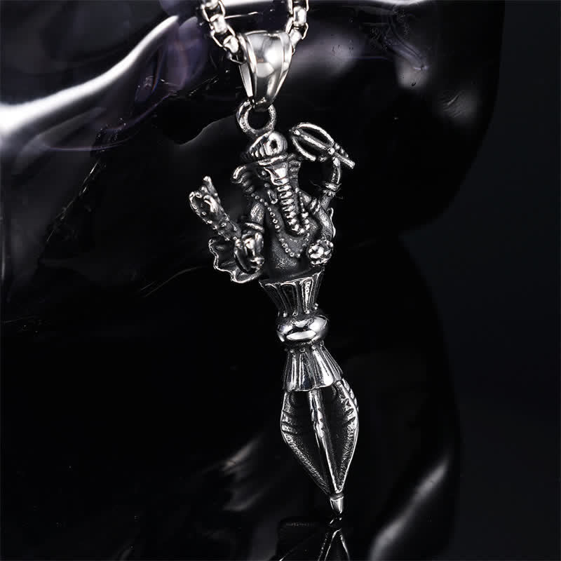 Nimara Ritual Stainless Steel Ganesh Vajra Spiritual Power Pendant Necklace