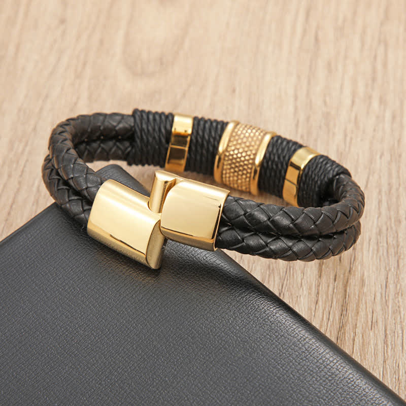 Nimara Ritual Leather Hand-Woven Strength Double Layer Braided Bracelet