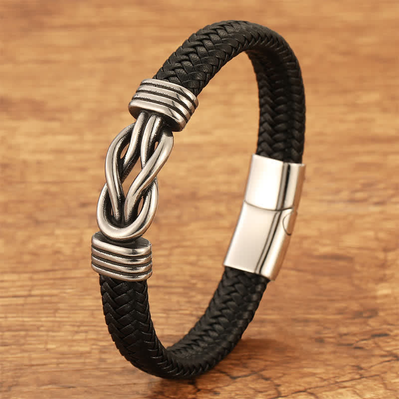 Nimara Ritual Leather Braided Infinite Knot Durability Geometric Balance Bracelet