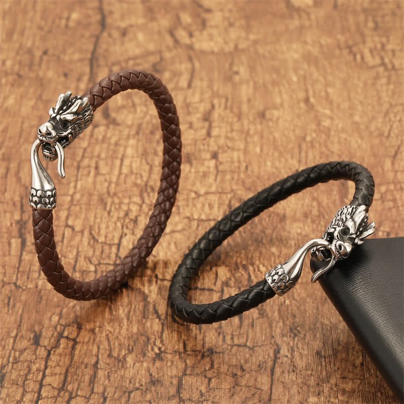 Nimara Ritual Braided Leather Dragon Strength Punk Bracelet