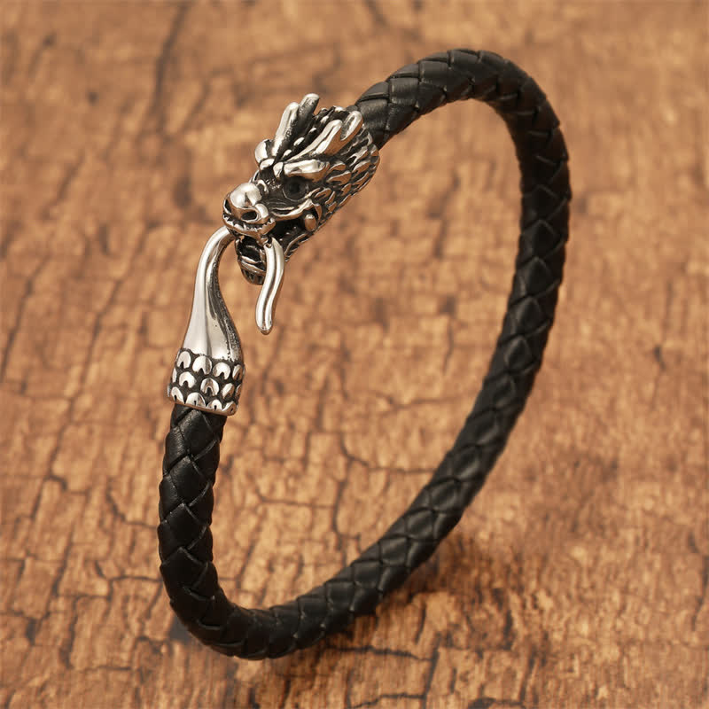 Nimara Ritual Braided Leather Dragon Strength Punk Bracelet