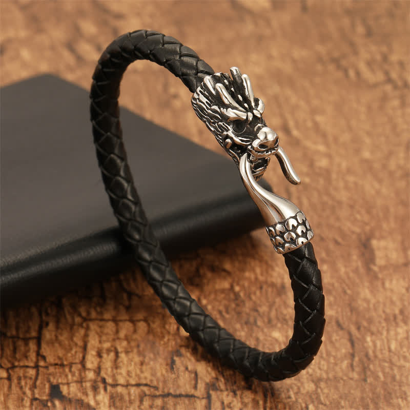Nimara Ritual Braided Leather Dragon Strength Punk Bracelet