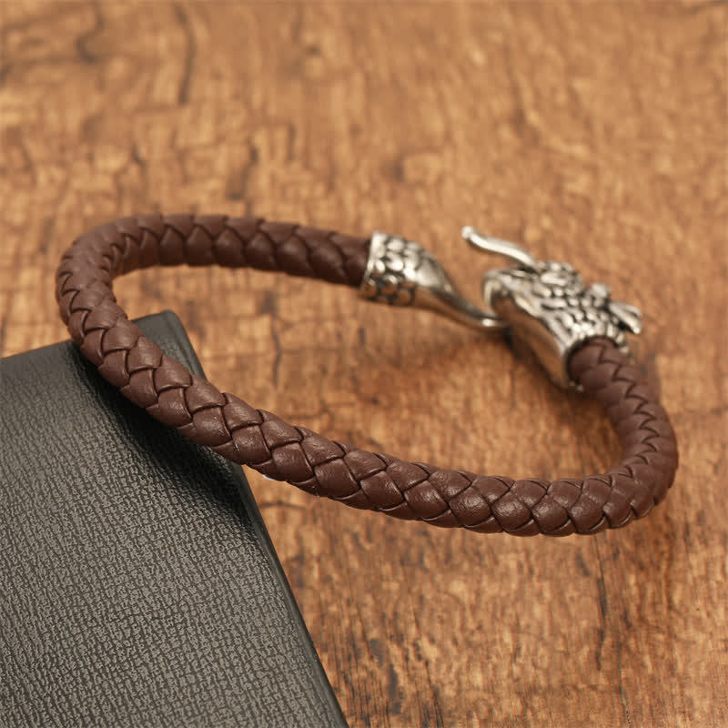 Nimara Ritual Braided Leather Dragon Strength Punk Bracelet