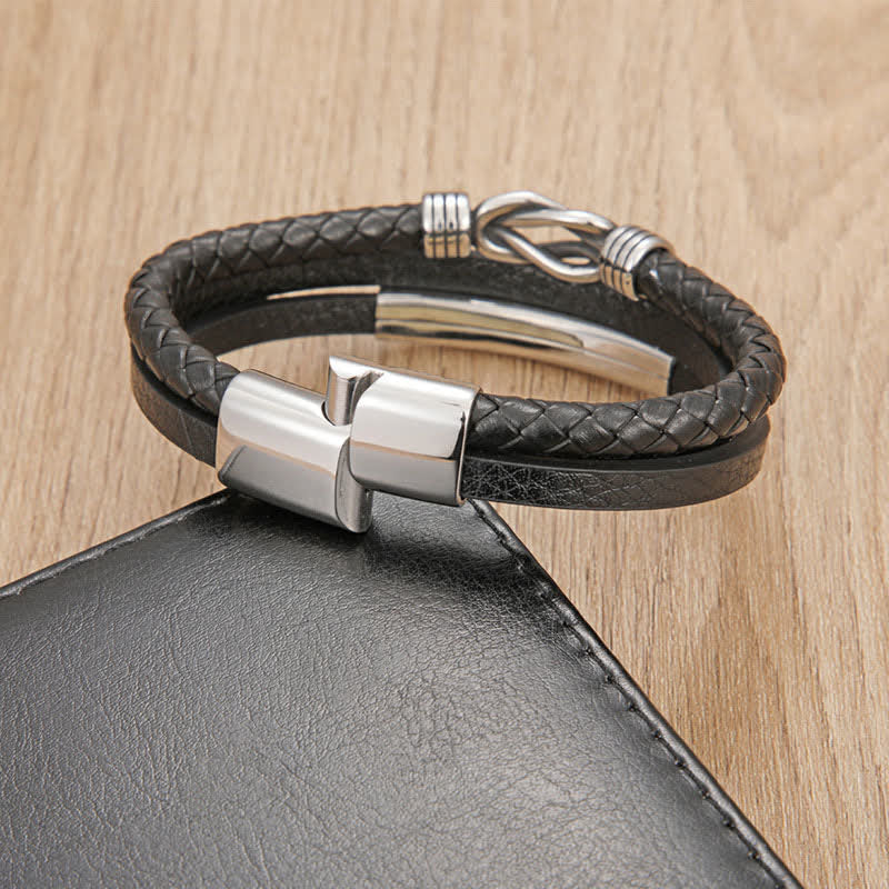 Nimara Ritual Leather Braided Protection Geometric Magnetic Clasp Bracelet