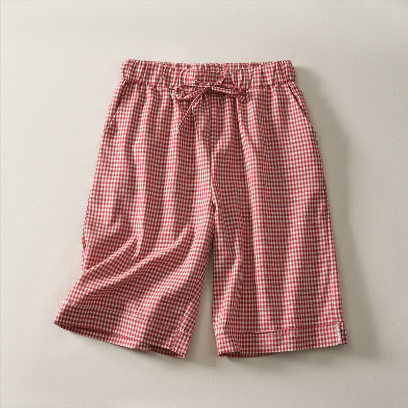 Nimara Ritual Summer Vintage Drawstring Plaid Cotton Women's Shorts