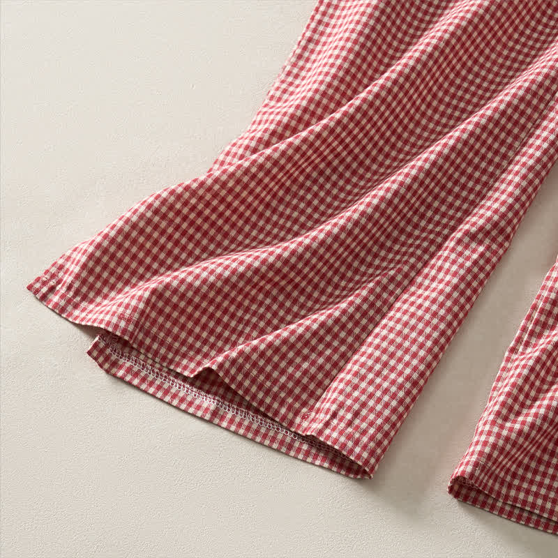 Nimara Ritual Spring Summer Casual Vintage Drawstring Plaid Cotton Cropped Pants Women's Straight Leg Pants With Pockets