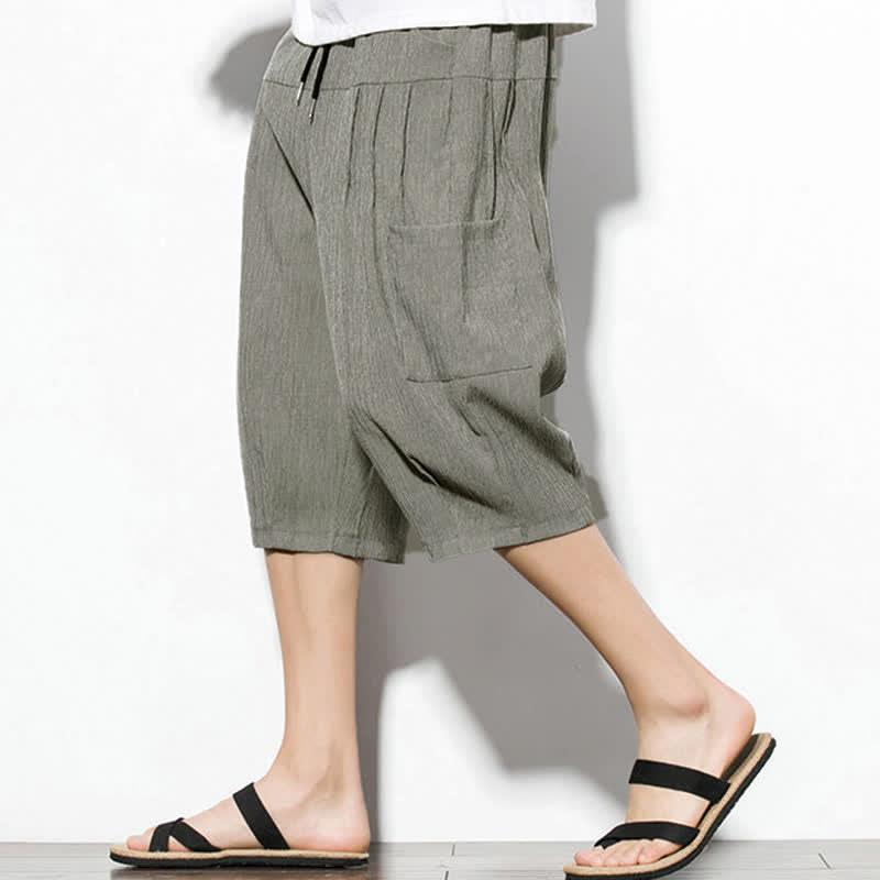 Nimara Ritual Summer Casual Minimalist Drawstring Solid Men's Cropped Pants With Pocket