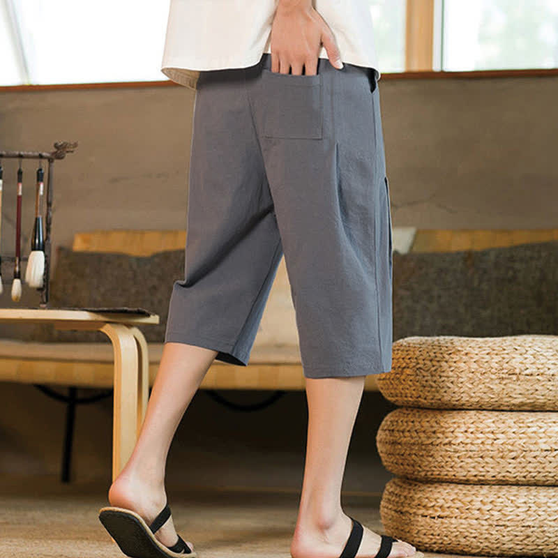 Nimara Ritual Summer Casual Minimalist Drawstring Solid Men's Cropped Pants With Pocket