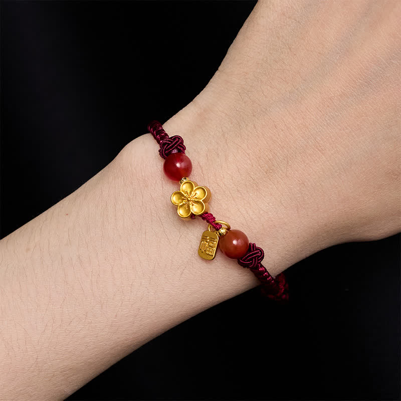 Nimara Ritual Copper Peach Blossoms Fu Character Good Fortune Red String Charm Bracelet