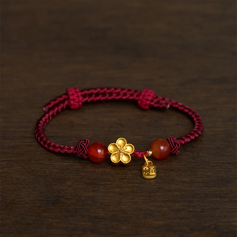 Nimara Ritual Copper Peach Blossoms Fu Character Good Fortune Red String Charm Bracelet
